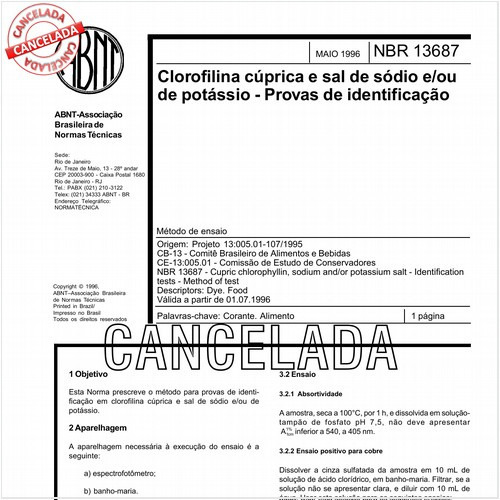 Clorofilina cúprica e sal de sódio e/ou de potássio - Provas de identificação