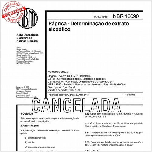 Páprica - Determinação de extrato alcoólico