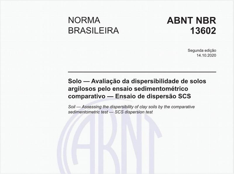 Solo — Avaliação da dispersibilidade de solos argilosos pelo ensaio sedimentométrico comparativo — Ensaio de dispersão SCS