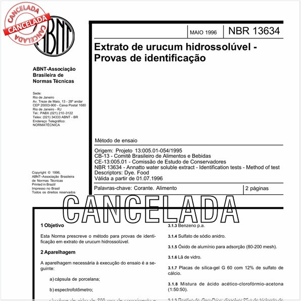 Extrato de urucum hidrossolúvel - Provas de identificação