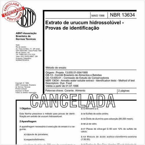 Extrato de urucum hidrossolúvel - Provas de identificação