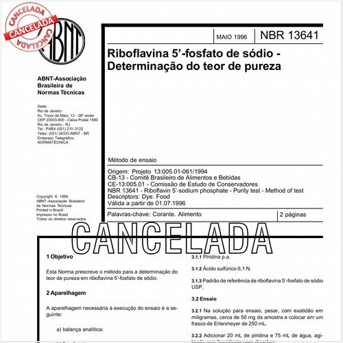 Riboflavina 5'-fosfato de sódio - Determinação do teor de pureza