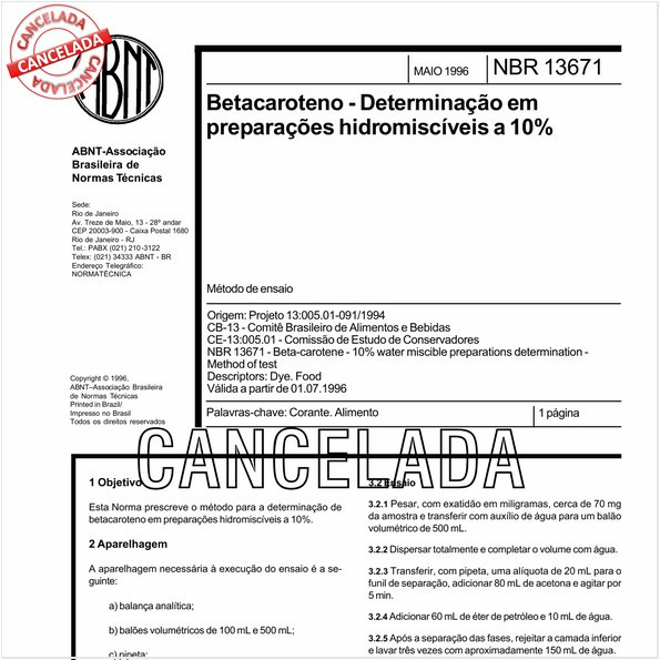 Betacaroteno - Determinação em preparações hidromiscíveis a 10% 