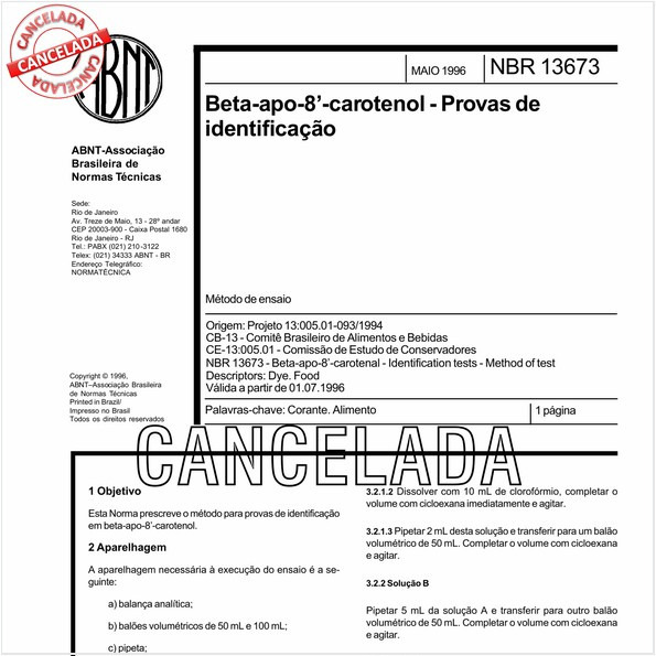 Beta-apo-8'-carotenol - Provas de identificação