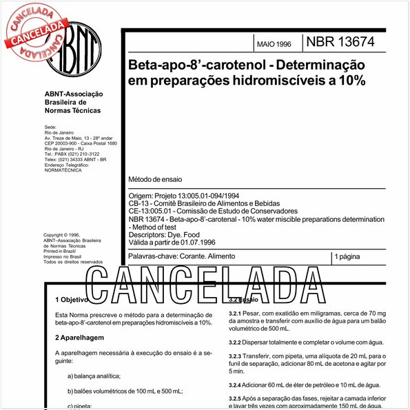 Beta-apo-8'-carotenol - Determinação em preparações hidromiscíveis a 10% 