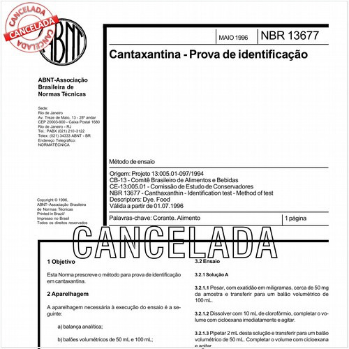 Cantaxantina - Prova de identificação