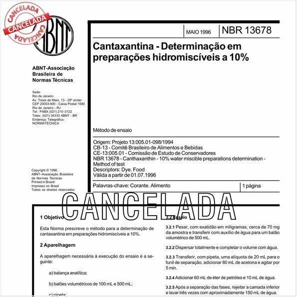 Cantaxantina - Determinação em preparações hidromiscíveis a 10% 