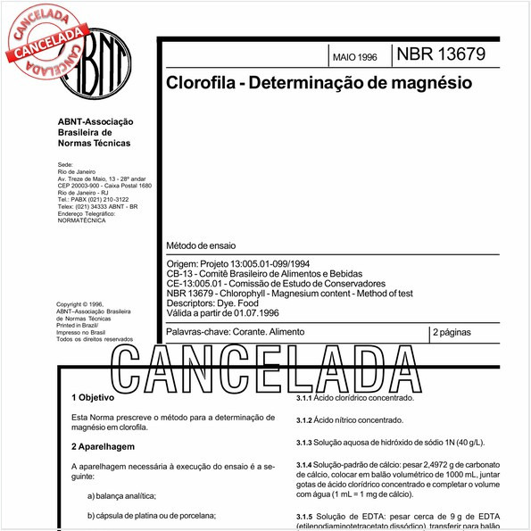 Clorofila - Determinação de magnésio