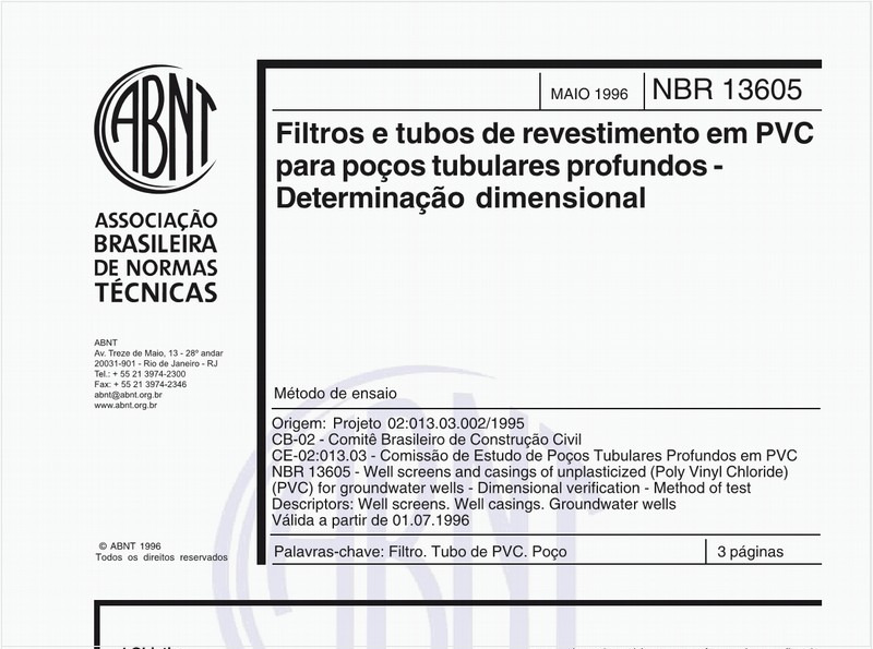 Filtros e tubos de revestimento em PVC para poços tubulares profundos - Determinação dimensional - Método de ensaio