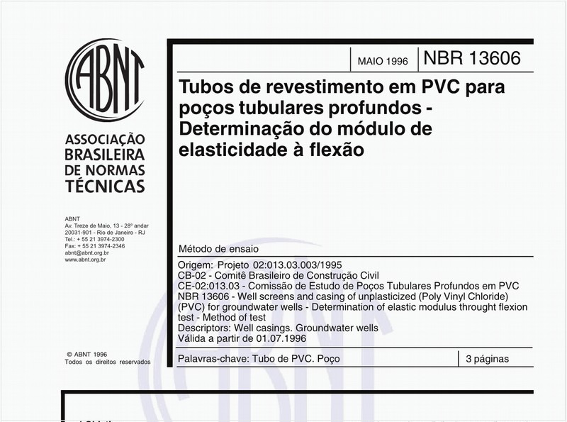 Tubos de revestimento em PVC para poços tubulares profundos - Determinação do módulo de elasticidade à flexão - Método de ensaio