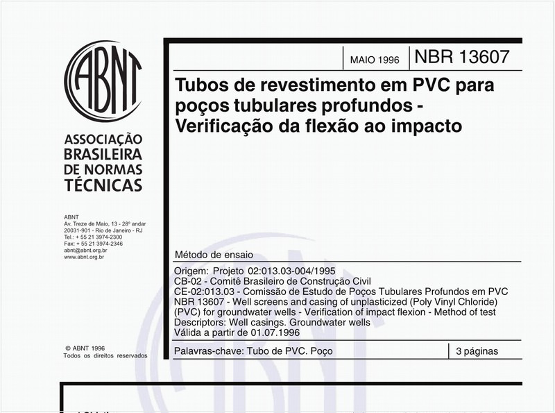 Tubos de revestimento em PVC para poços tubulares profundos - Verificação da flexão ao impacto