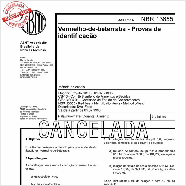 Vermelho-de-beterraba - Provas de identificação