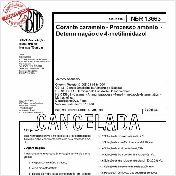 Corante caramelo - Processo amônio - Determinação de 4-metilimidazol