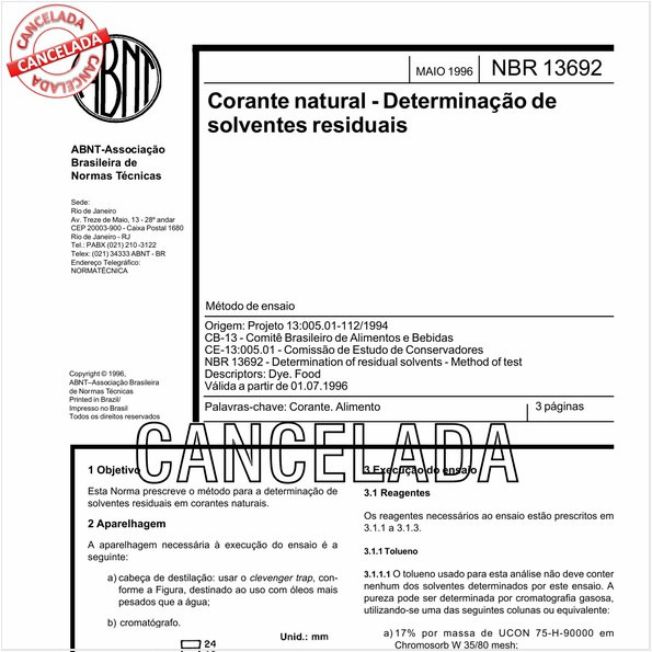 Corante natural - Determinação de solventes residuais
