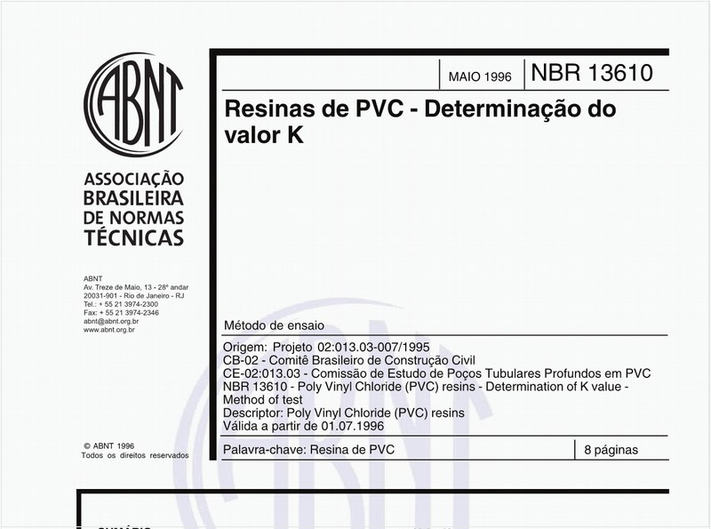 Resinas de PVC - Determinação do valor K - Método de ensaio