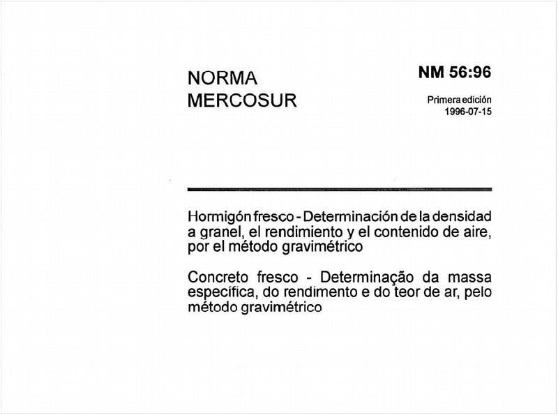 Concreto fresco - Determinação da massa específica, do rendimento e do teor de ar, pelo método gravimétrico