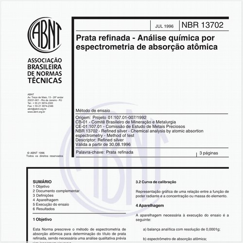 Prata refinada - Análise química por espectrometria de absorção atômica
