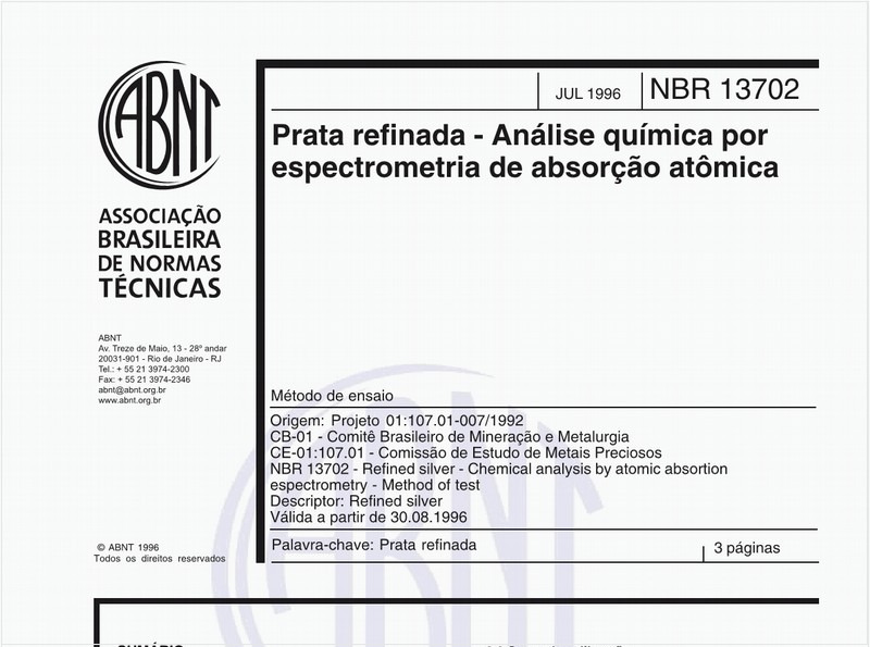 Prata refinada - Análise química por espectrometria de absorção atômica