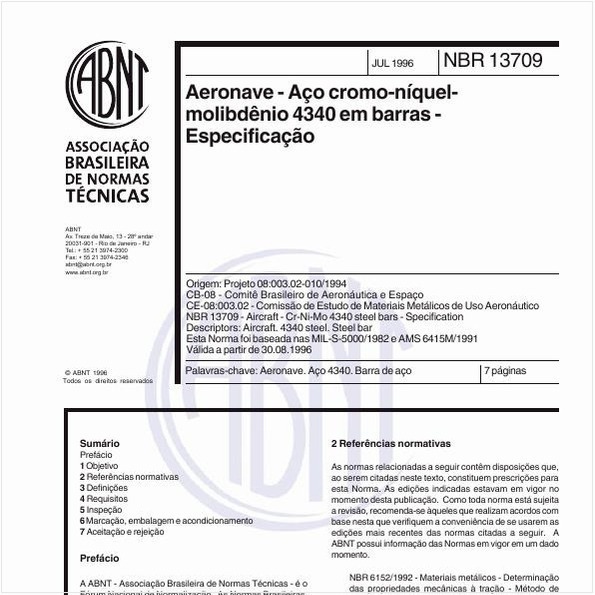 Aeronave - Aço cromo-níquel-molibdênio 4340 em barras - Especificação