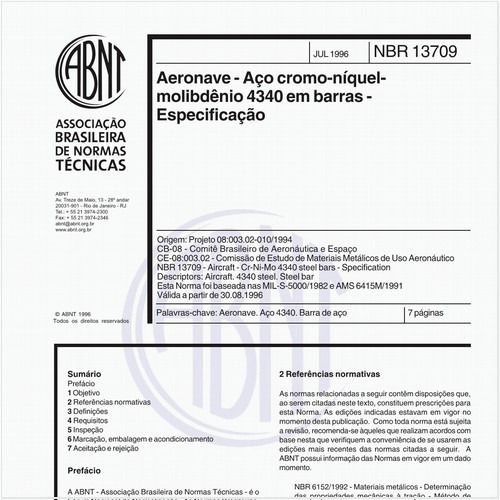 Aeronave - Aço cromo-níquel-molibdênio 4340 em barras - Especificação