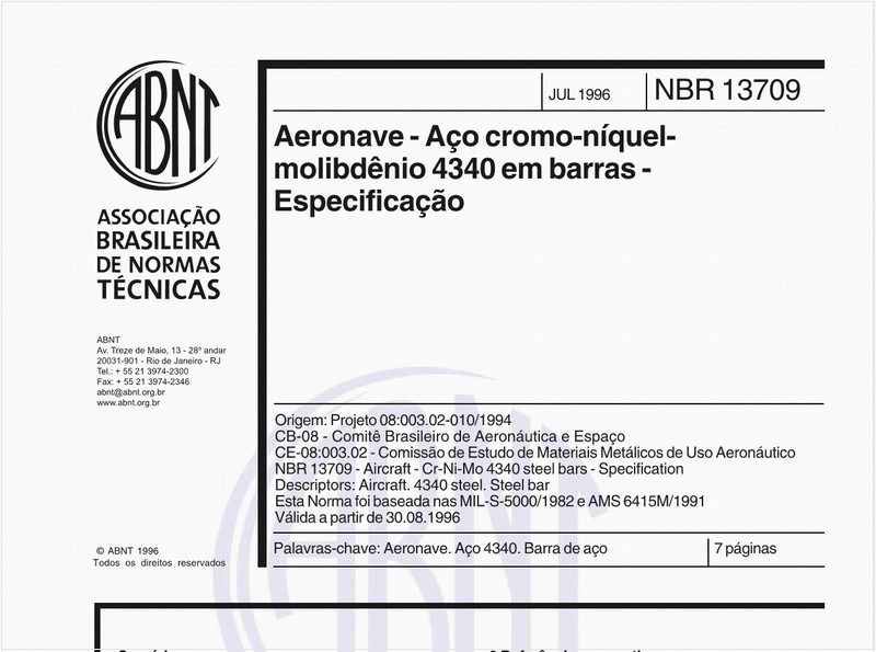 Aeronave - Aço cromo-níquel-molibdênio 4340 em barras - Especificação