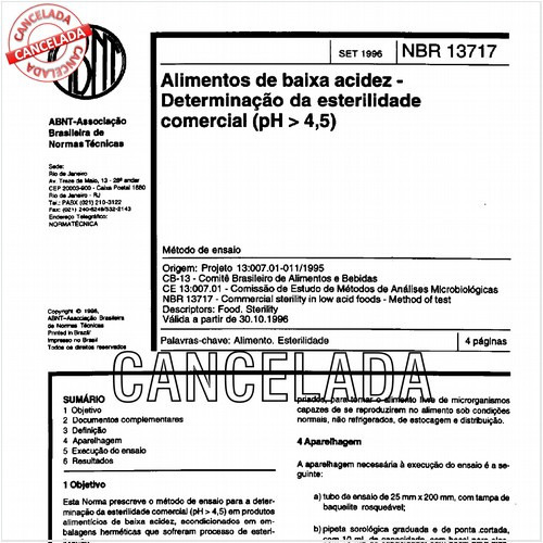 Alimentos de baixa acidez - Determinação da esterilidade comercial (pH maior 4,5)