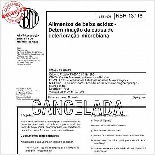 Alimentos de abixa acidez - Determinaçào da causa de deterioração microbiana