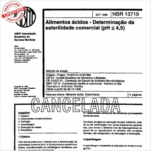 Alimentos ácidos - Determinação de esterilidade comercial (pH menor igual 4,5)