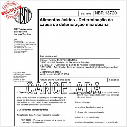 Alimentos ácidos - Determinação da causa de deterioração microbiana