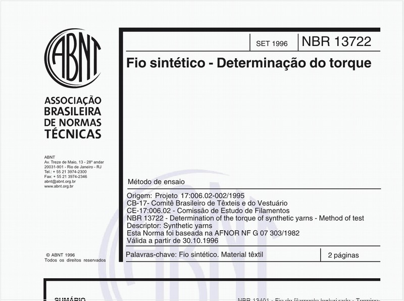 Fio sintético - Determinação do torque