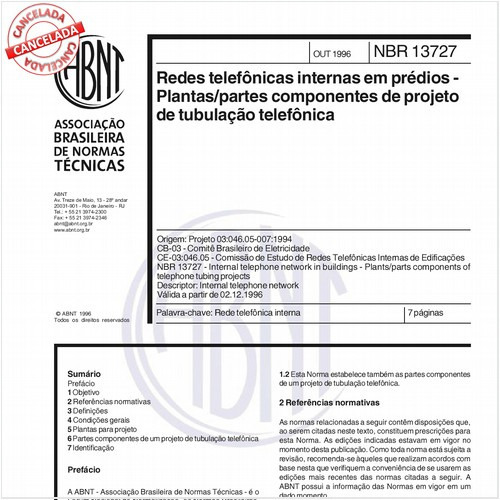 Redes telefônicas internas em prédios - Plantas/partes componentes de projeto de tubulação telefônica