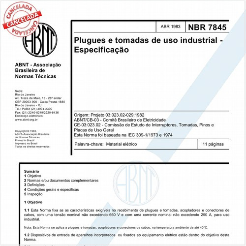 Plugues e tomadas de uso industrial - Especificação