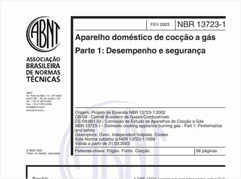 Aparelho doméstico de cocção a gás - Parte 1: Desempenho e segurança