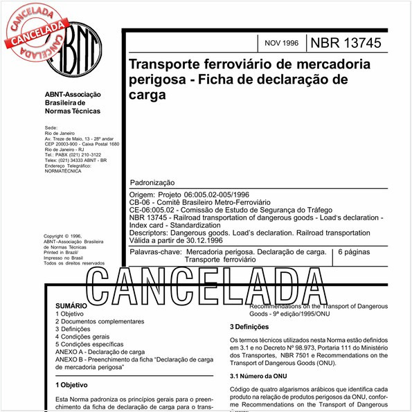 Transporte ferroviário de mercadoria perigosa - Ficha de declaração de carga