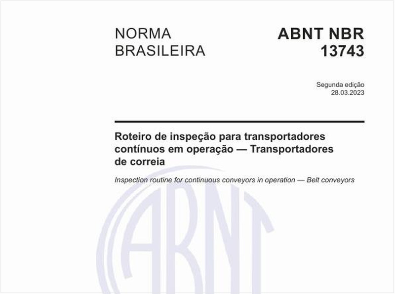 Roteiro de inspeção para transportadores contínuos em operação — Transportadores de correia