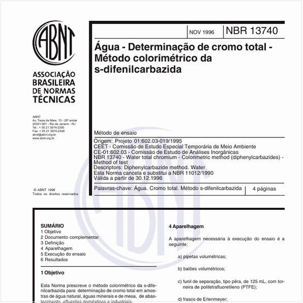Água - Determinação de cromo total - Método colorimétrico da s-difenilcarbazida