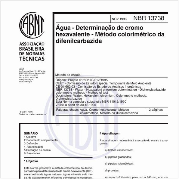 Água - Determinação de cromo hexavalente - Método colorimétrico da difenilcarbazida