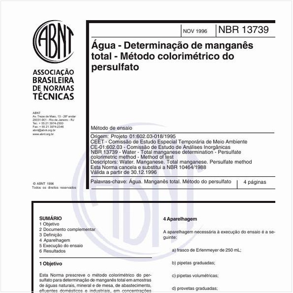 Água - Determinação de manganês total - Método colorimétrico do persulfato