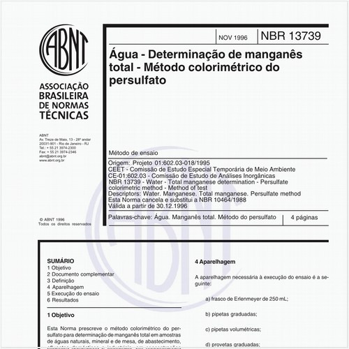 Água - Determinação de manganês total - Método colorimétrico do persulfato