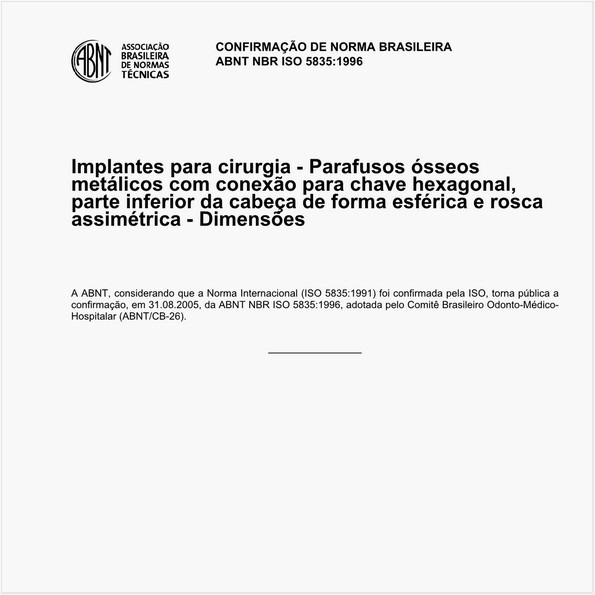 Implantes para cirurgia - Parafusos ósseos metálicos com conexão para chave haxegonal, parte inferior da cabeça de forma esférica e rosca assimétrica - Dimensões