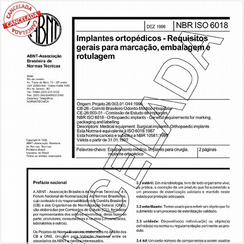Implantes ortopédicos - Requisitos gerais para marcação, embalagem e rotulagem