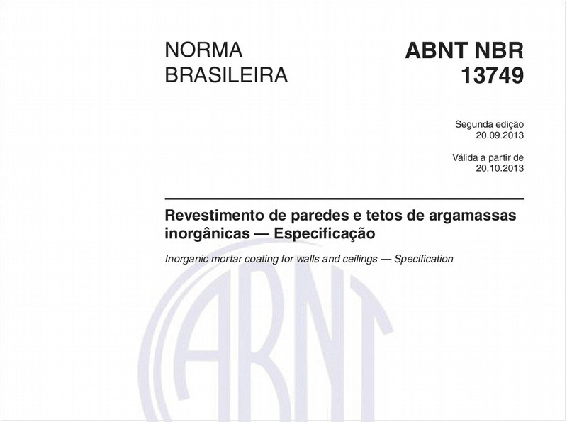 Revestimento de paredes e tetos de argamassas inorgânicas - Especificação