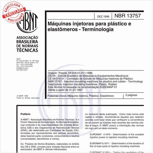 Máquinas injetoras para plástico e elastômeros - Terminologia