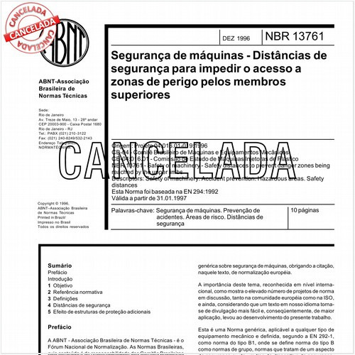 Segurança de máquinas - Distâncias de segurança para impedir o acesso a zonas de perigo pelos membros superiores