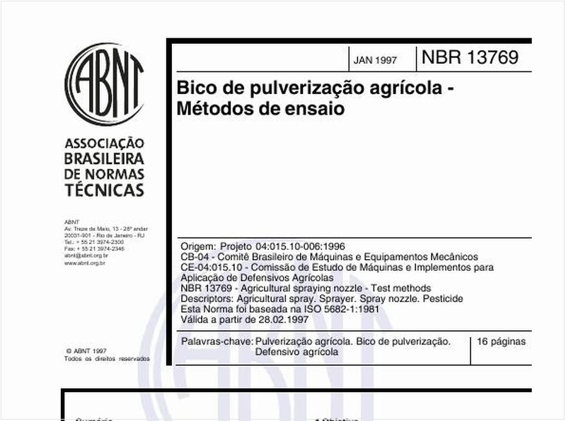 Bico de pulverização agrícola - Métodos de ensaio