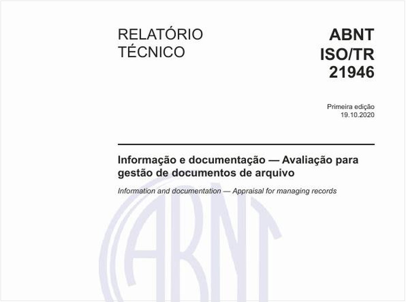 Informação e documentação — Avaliação para gestão de documentos de arquivo