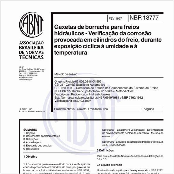Gaxetas de borracha para freios hidráulicos - Verificação da corrosão provocada em cilindros do freio, durante exposição cíclica à umidade e à temperatura