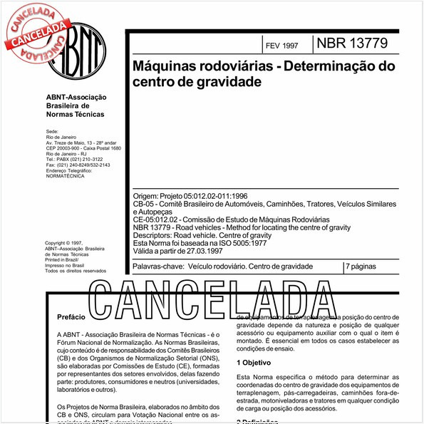 Máquinas rodoviárias - Determinação do centro de gravidade