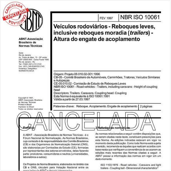 Veículos rodoviários - Reboques leves, inclusive reboques moradia (trailers) - Altura do engate de acoplamento