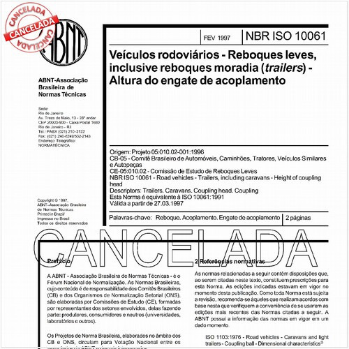 Veículos rodoviários - Reboques leves, inclusive reboques moradia (trailers) - Altura do engate de acoplamento